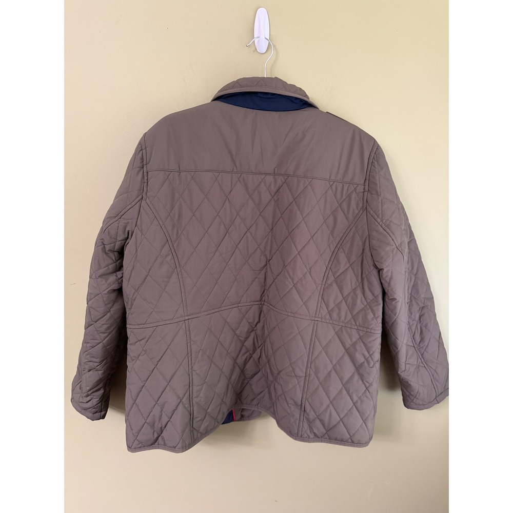 Tommy Hilfiger Womens XL Quilted Snap Front Jacket Taupe Green Crest Logo Coat - Picture 5 of 9